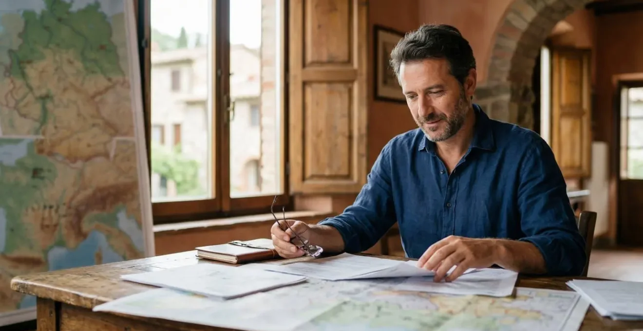 Imprenditore italiano che pianifica strategia di espansione commerciale verso mercati europei