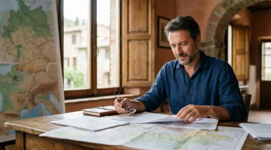 Imprenditore italiano che pianifica strategia di espansione commerciale verso mercati europei
