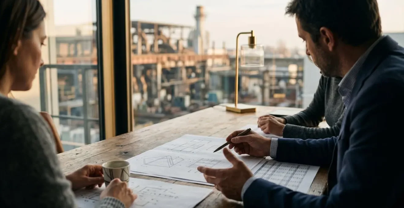 Ambiente di ufficio industriale italiano durante pianificazione strategica investimenti