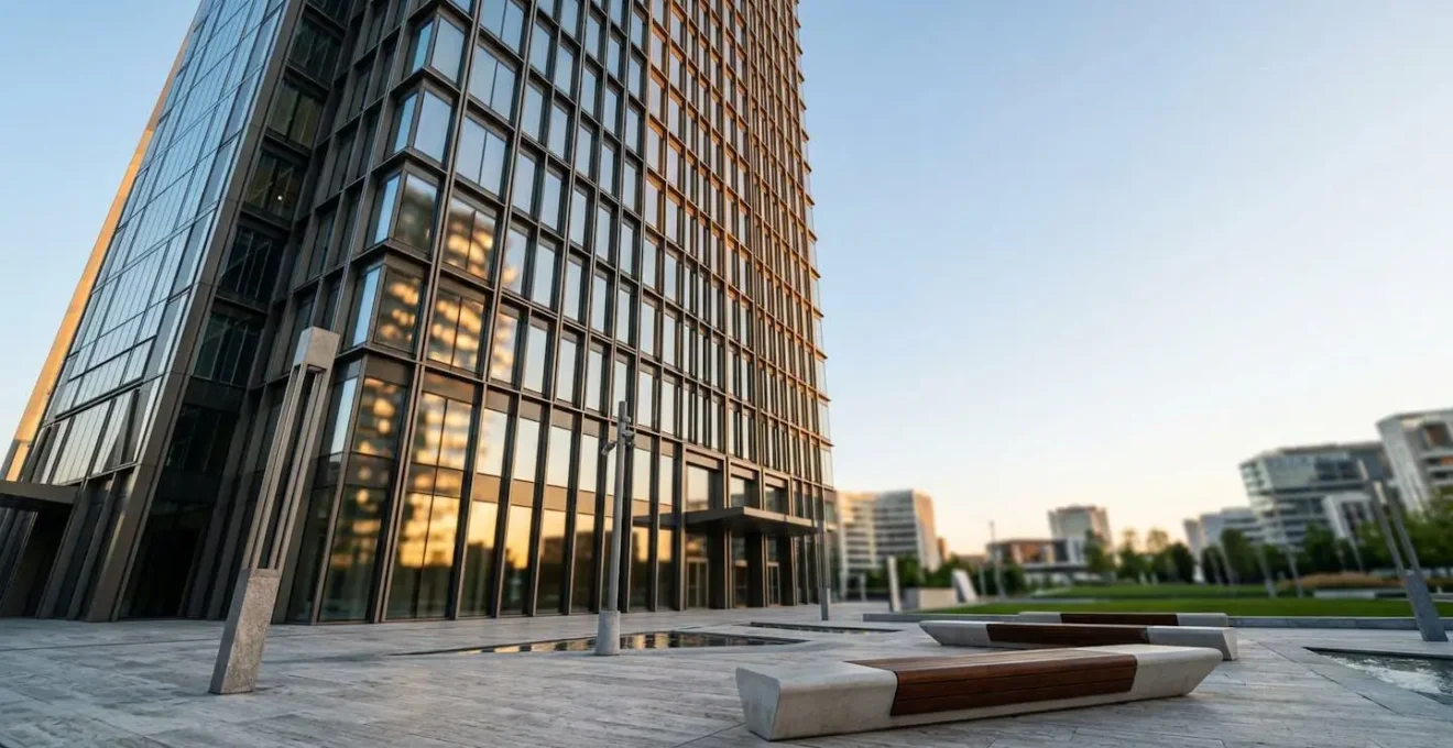 Visione ampia di un moderno ambiente finanziario italiano con architettura elegante che rappresenta la preparazione strategica per la quotazione in borsa