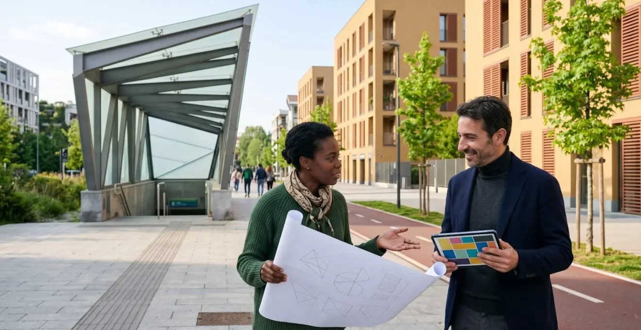 Quartiere periferico italiano ben collegato con nuova fermata metropolitana e progetti di rigenerazione urbana