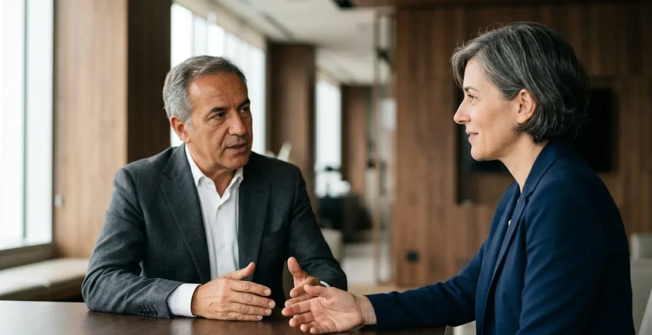 Momento di dialogo professionale che rappresenta la comunicazione assertiva e il rifiuto costruttivo