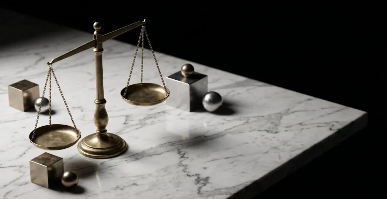 Composizione simbolica minimalista che rappresenta il costo degli errori finanziari attraverso oggetti in equilibrio precario
