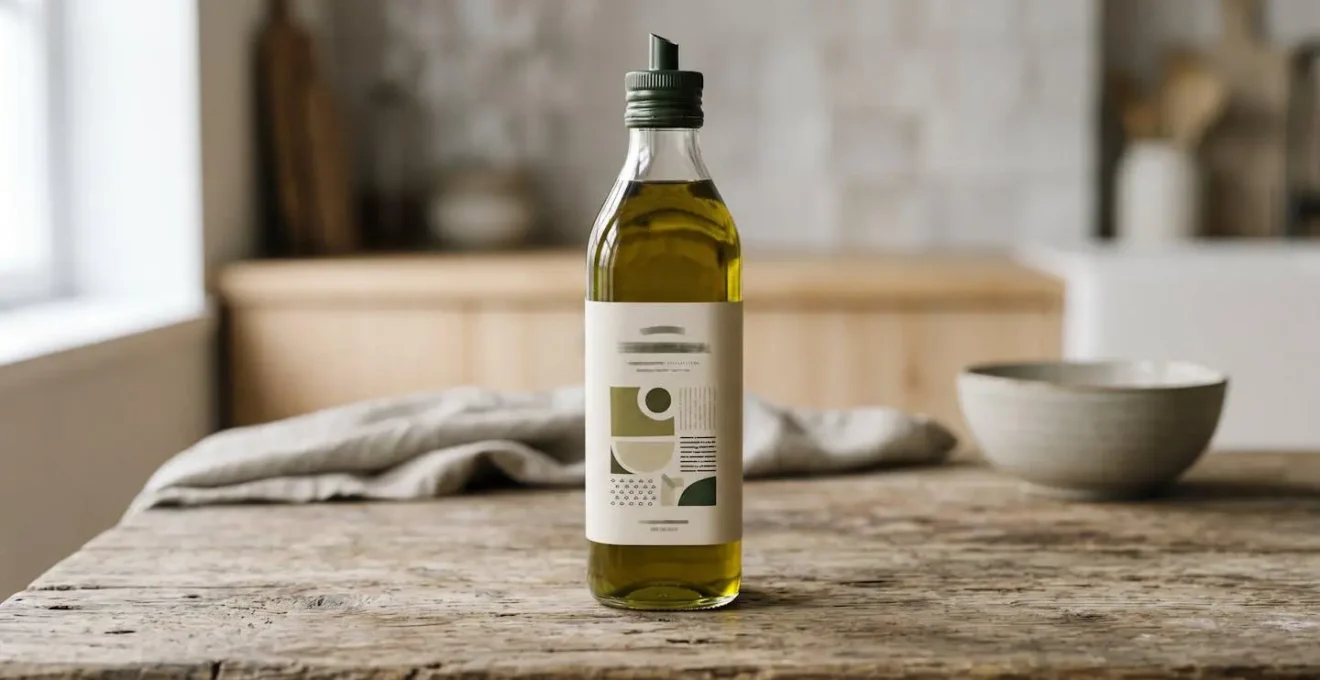 Etichetta di prodotto alimentare italiano con design minimalista adattato per mercato tedesco e francese