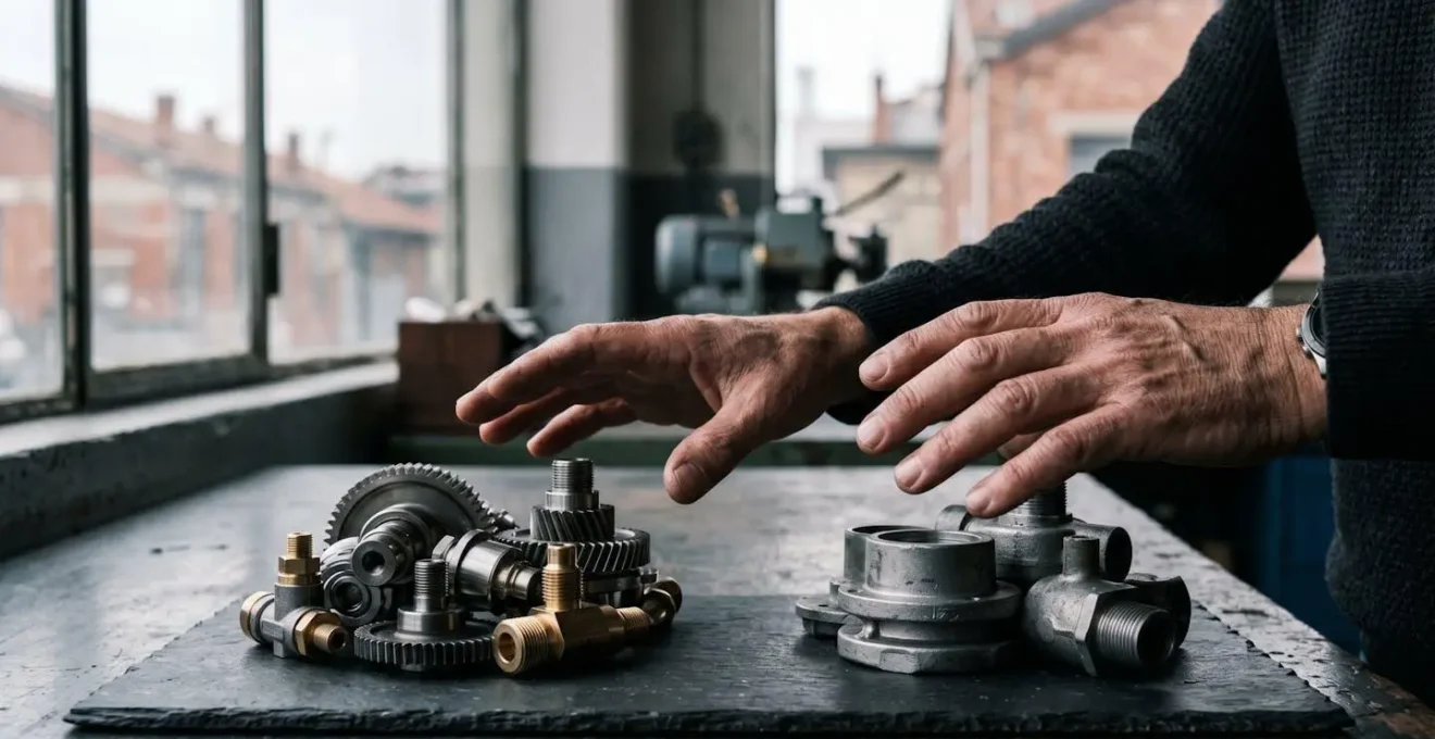 Confronto visivo simbolico tra produzione interna e esternalizzazione per PMI italiane